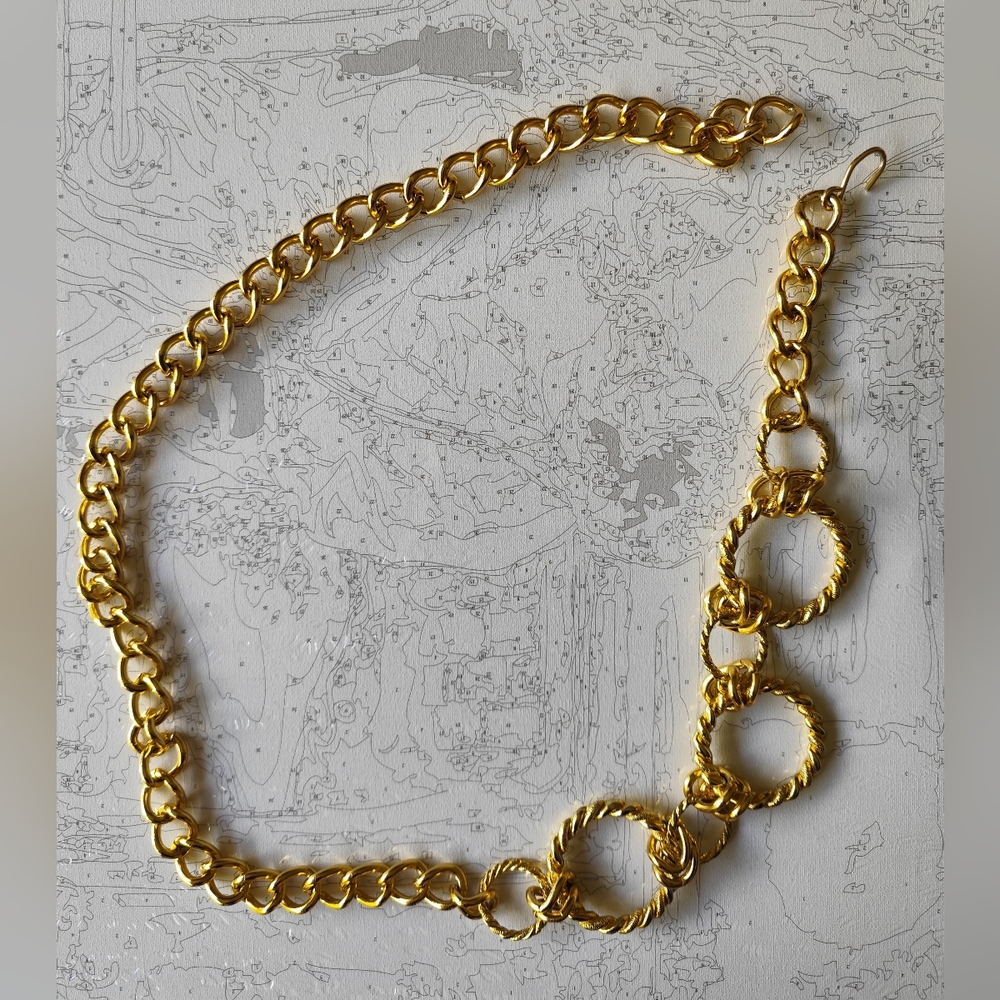 Vintage Gold Tone Large Twisted Rope Round Link Chain Belt with Hook Closure